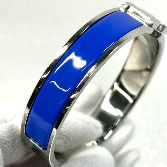 Authentic Hermes H Bracelet Clic Clac Bangle Blue Royal Silver - Picture 4 of 8